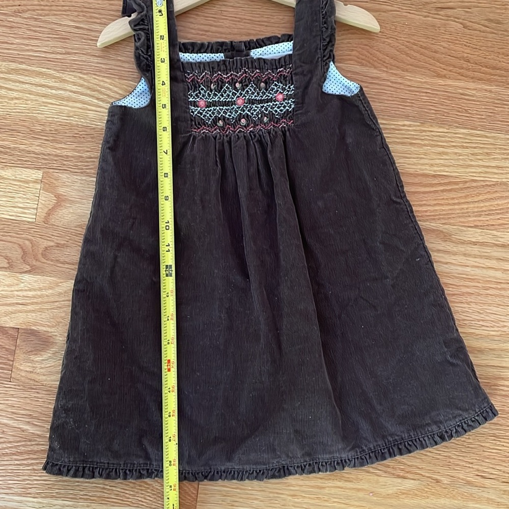 Janie and Jack Girls Brown Corduroy Dress | Ruffle Trim Embroidered Sleeveless - Picture 12 of 13